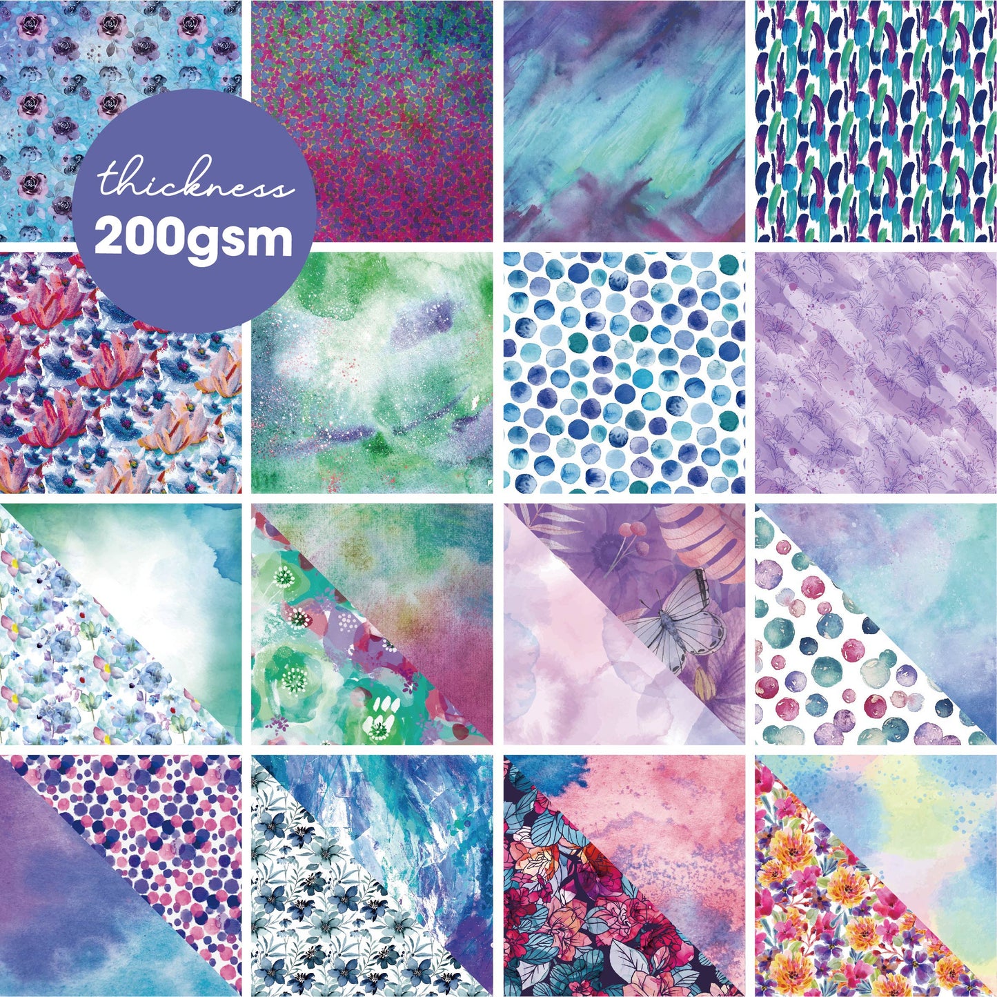 Desecraft Watercolor Flora 12x12 in Scrapbooking Cardstock Decorative Paper Pack for Card Making Journaling Origami Scrapbook Paper Supplies