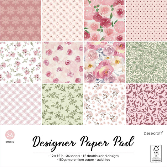 Desecraft Spring Vintage 12x12 in Double Sided Paper Pad Pack Scrapbook Cardstock Decorative