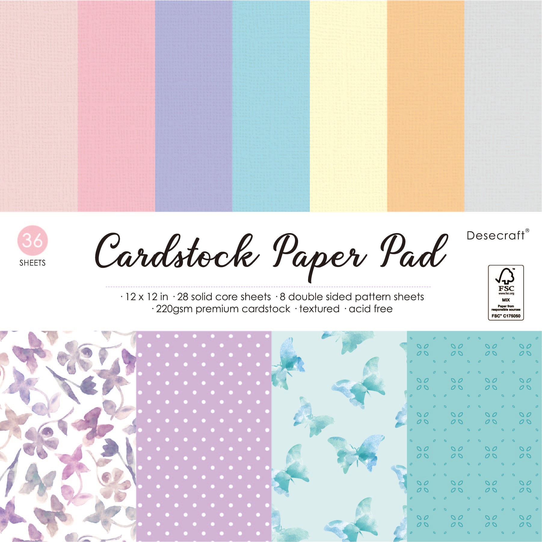 Textured 12x12in Pastel Solid Paper Pad Scrapbook Cardstock Decorative –  Desecraft