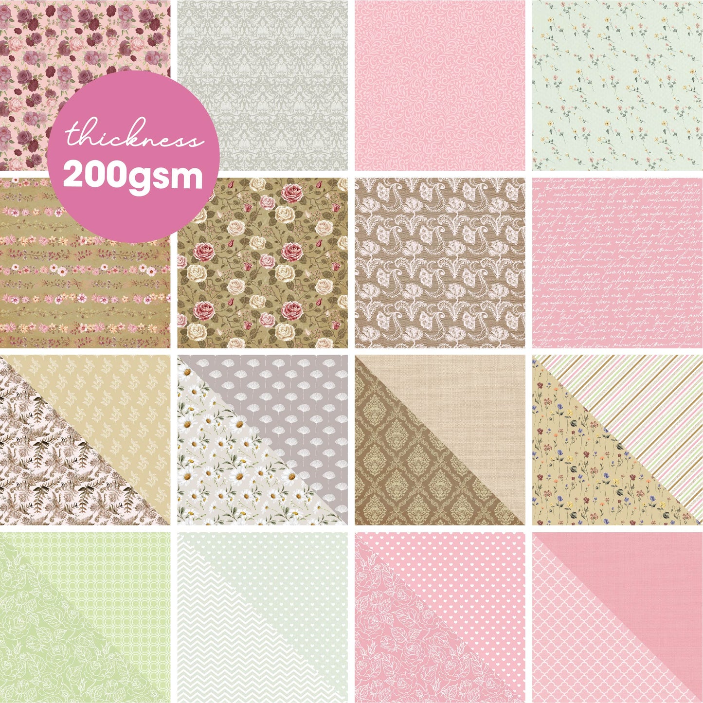 Desecraft Vintage Shabby Flower 12x12 in Scrapbooking Cardstock Decorative Paper Pack for Card Making Journaling Origami Scrapbook Paper Supplies