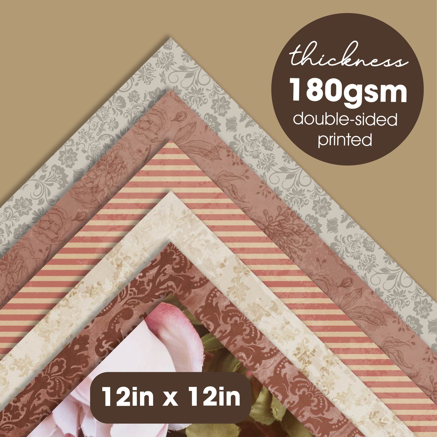 Desecraft Vintage Flora 12x12 in Double Sided Paper Pad Pack Scrapbook Cardstock Decorative Paper - 36 Sheets