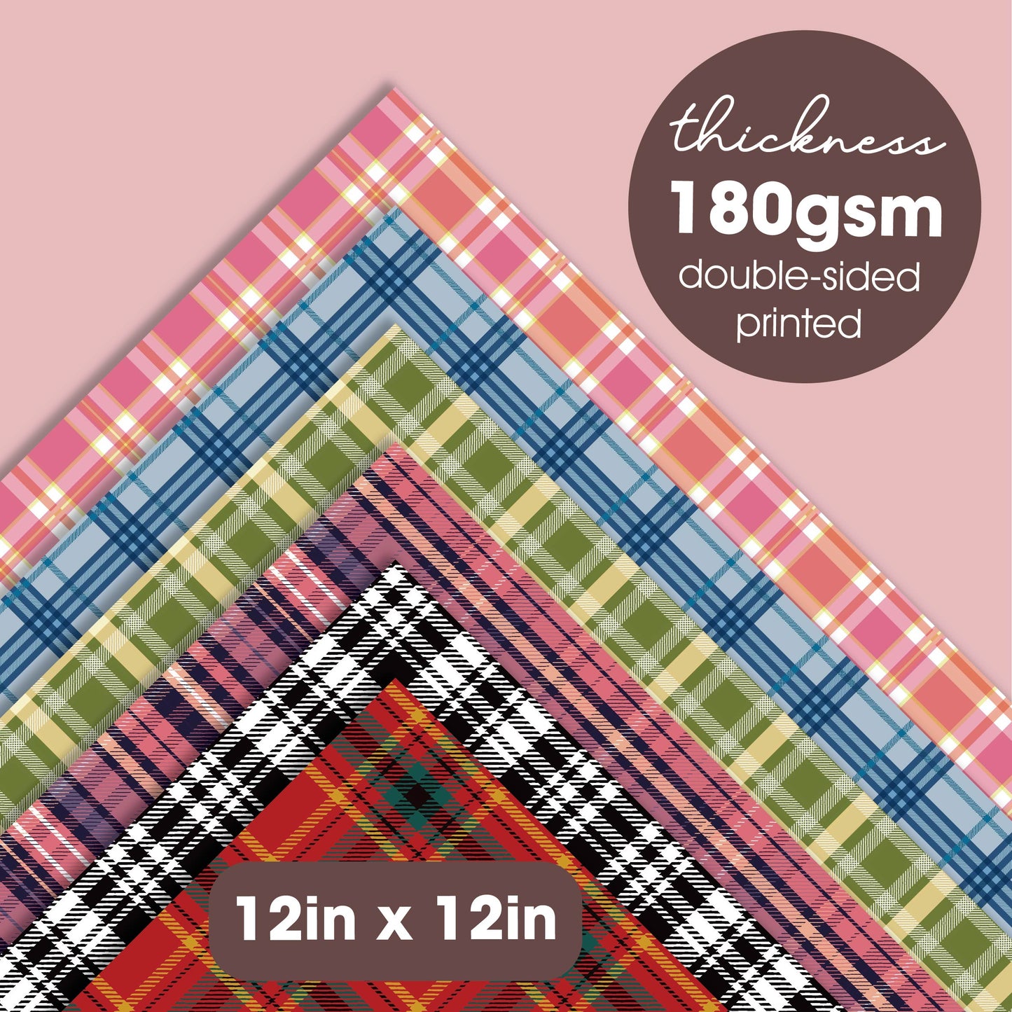 Desecraft Pastel Tartan 12x12 in Double Sided Paper Pad Pack Scrapbook Cardstock Decorative Paper - 36 Sheets