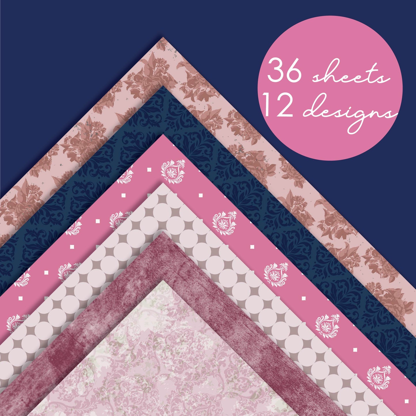 Desecraft Vintage Pastel 12x12 in Double Sided Paper Pad Pack Scrapbook Cardstock Decorative Paper - 36 Sheets