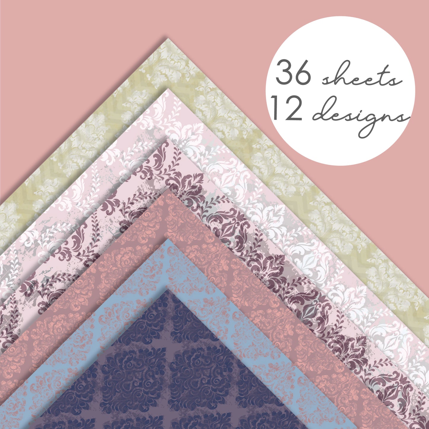 Desecraft Vintage Pastel 12x12 in Double Sided Paper Pad Pack Scrapbook Cardstock Decorative Paper - 36 Sheets