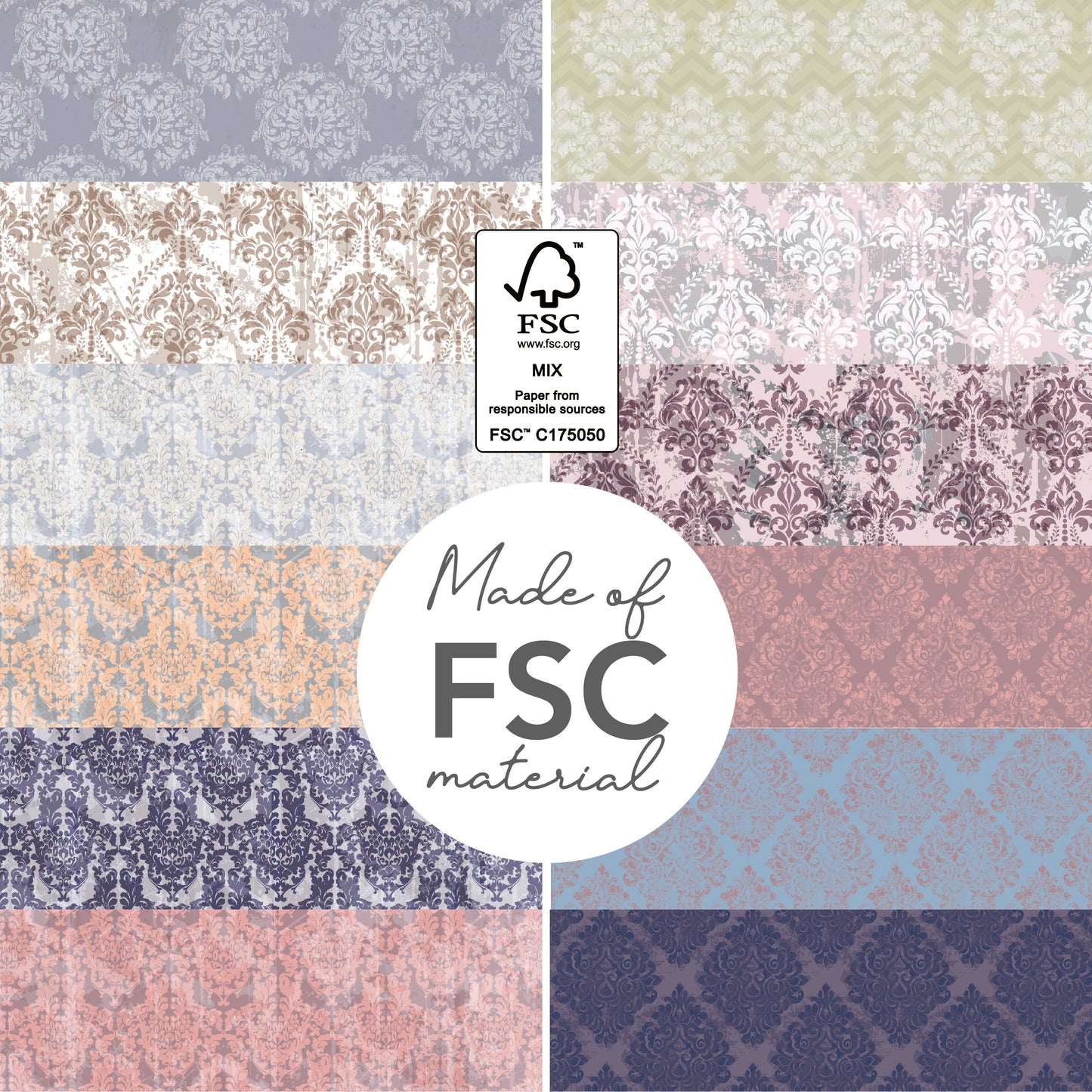 Desecraft Vintage Pastel 12x12 in Double Sided Paper Pad Pack Scrapbook Cardstock Decorative Paper - 36 Sheets