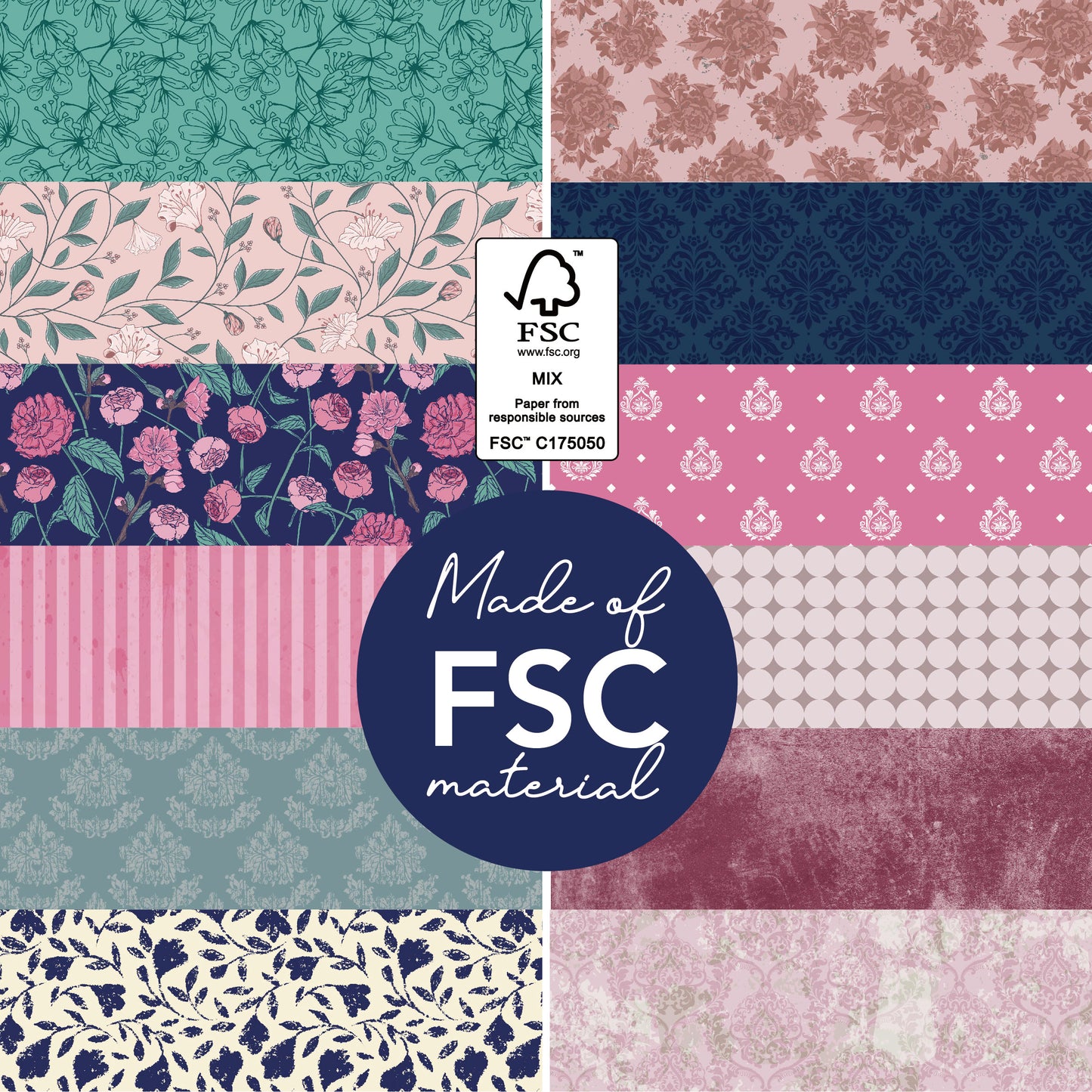 Desecraft Vintage Pastel 12x12 in Double Sided Paper Pad Pack Scrapbook Cardstock Decorative Paper - 36 Sheets