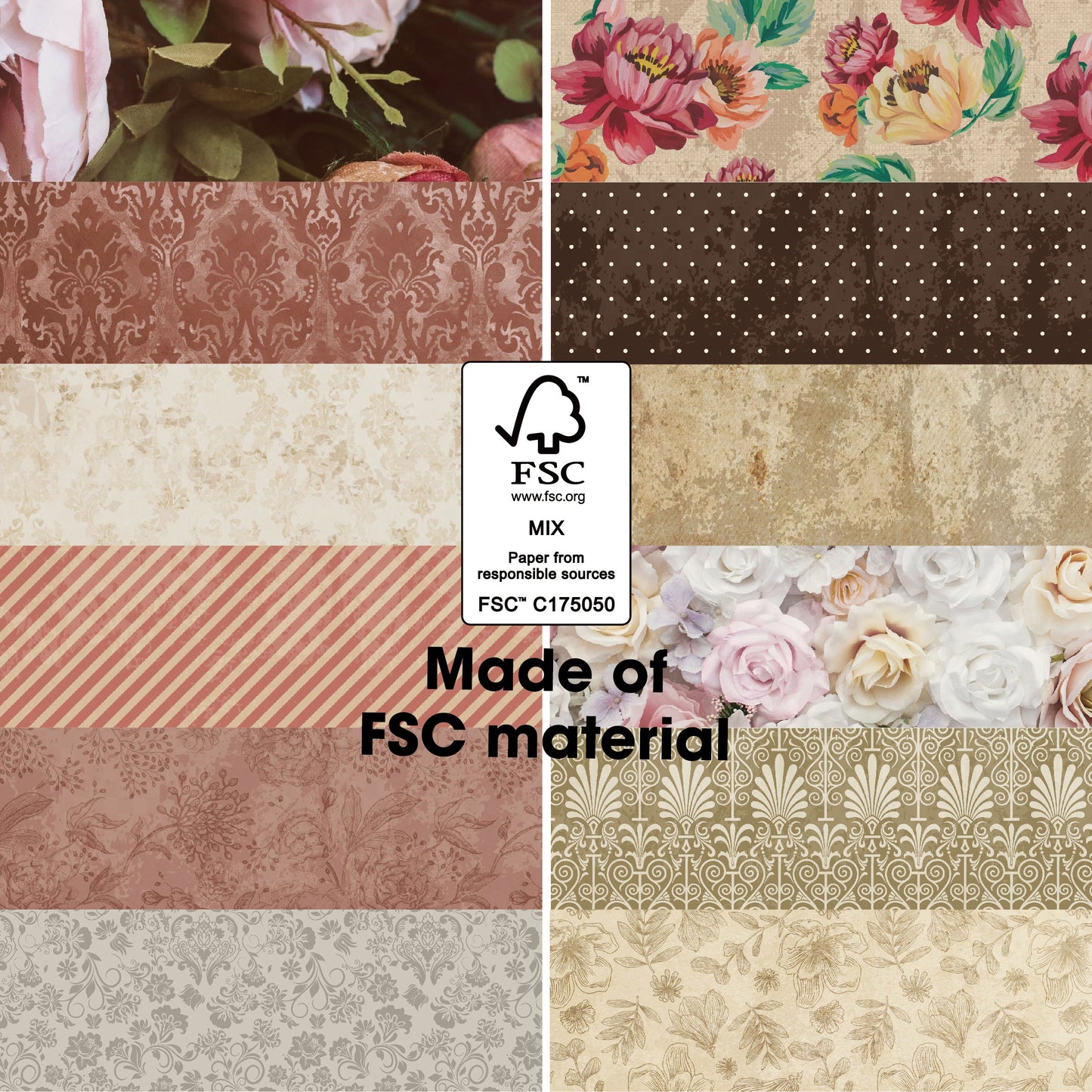 Desecraft Vintage Flora 12x12 in Double Sided Paper Pad Pack Scrapbook Cardstock Decorative Paper - 36 Sheets