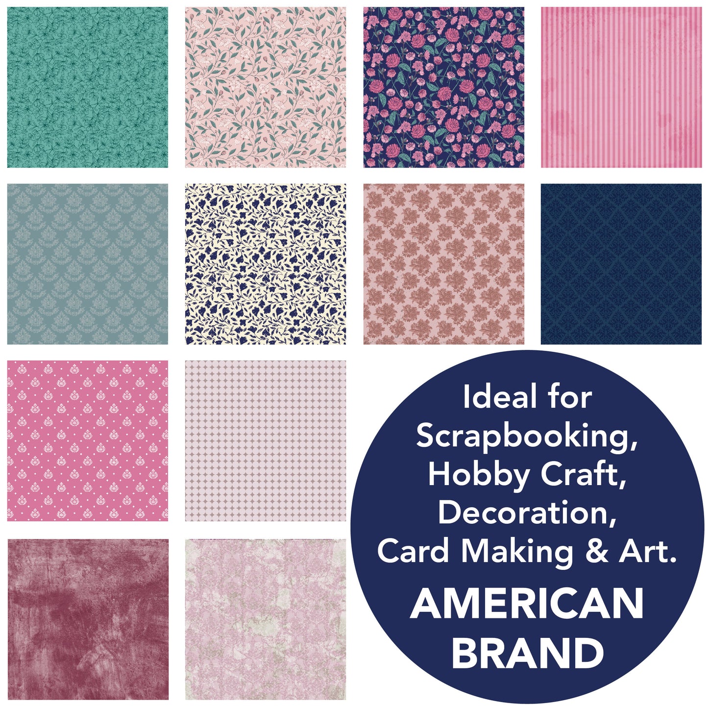 Desecraft Vintage Pastel 12x12 in Double Sided Paper Pad Pack Scrapbook Cardstock Decorative Paper - 36 Sheets