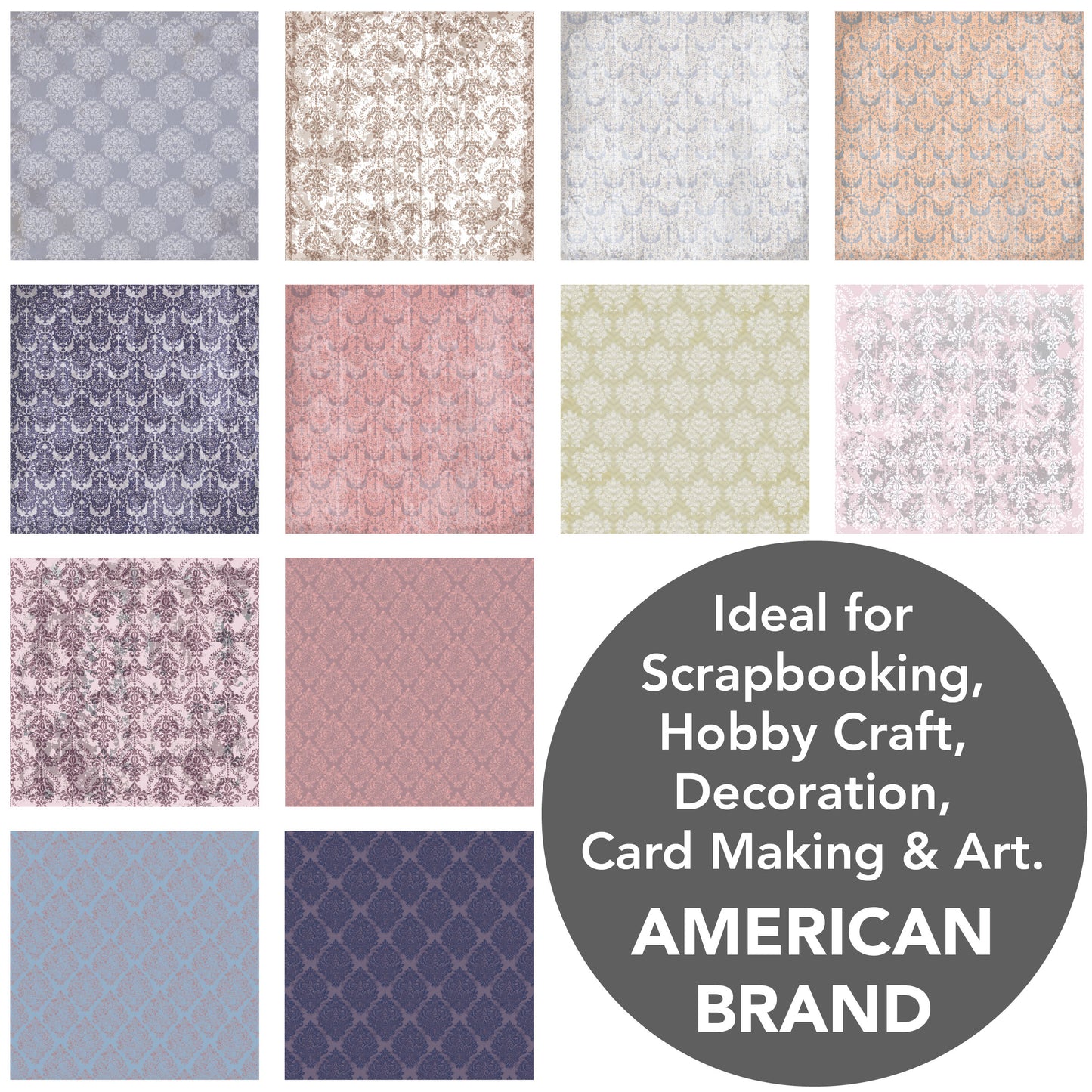 Desecraft Vintage Pastel 12x12 in Double Sided Paper Pad Pack Scrapbook Cardstock Decorative Paper - 36 Sheets