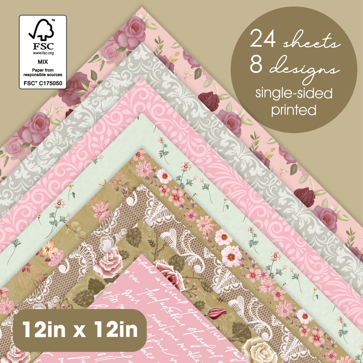 Desecraft Vintage Shabby Flower 12x12 in Scrapbooking Cardstock Decorative Paper Pack for Card Making Journaling Origami Scrapbook Paper Supplies