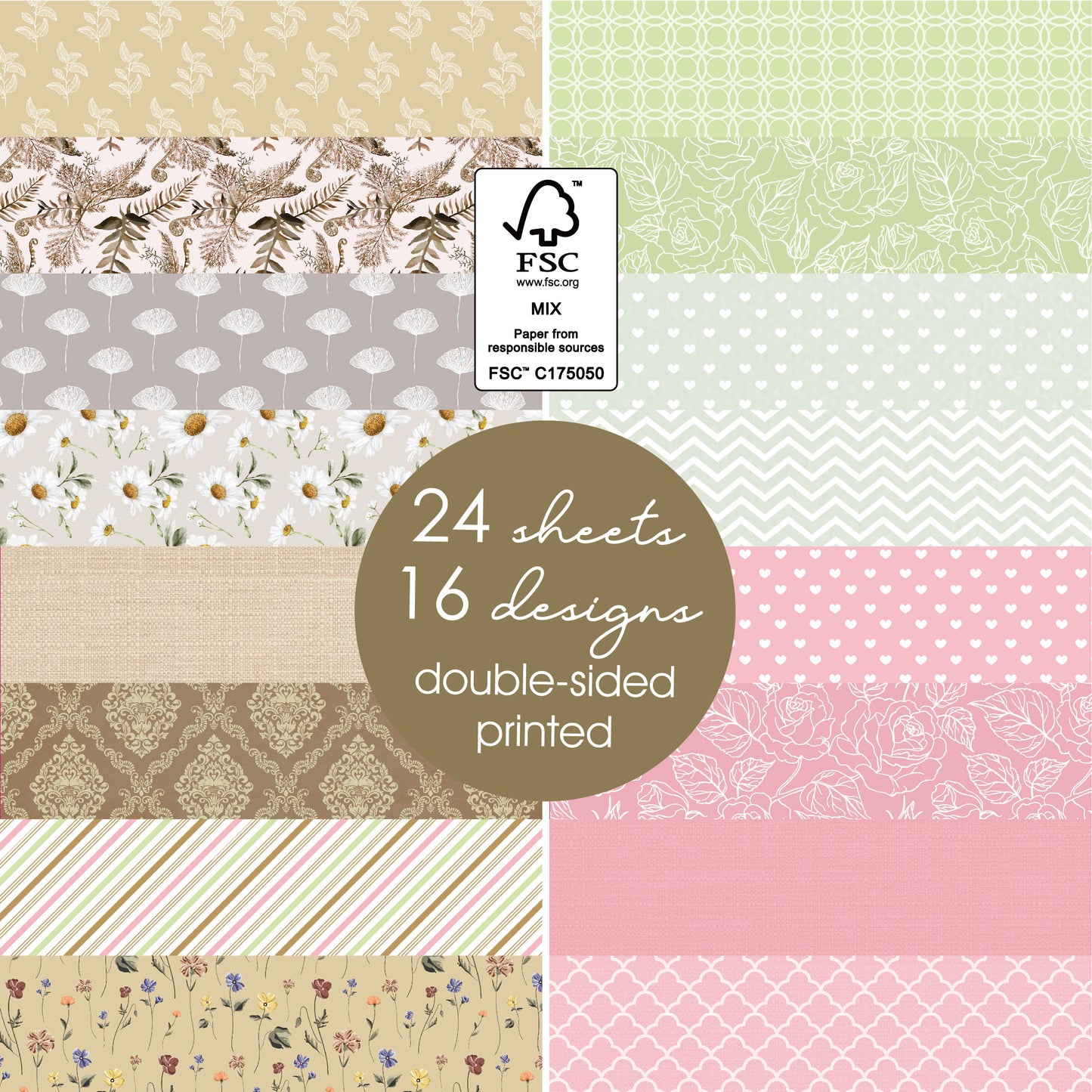 Desecraft Vintage Shabby Flower 12x12 in Scrapbooking Cardstock Decorative Paper Pack for Card Making Journaling Origami Scrapbook Paper Supplies