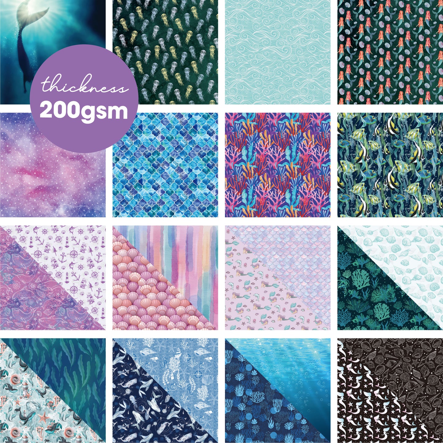 Desecraft Mermaid Tale 12 X 12 in Double Sided Paper Pad Pack Scrapbook Cardstock Decorative Paper - 48 Sheets