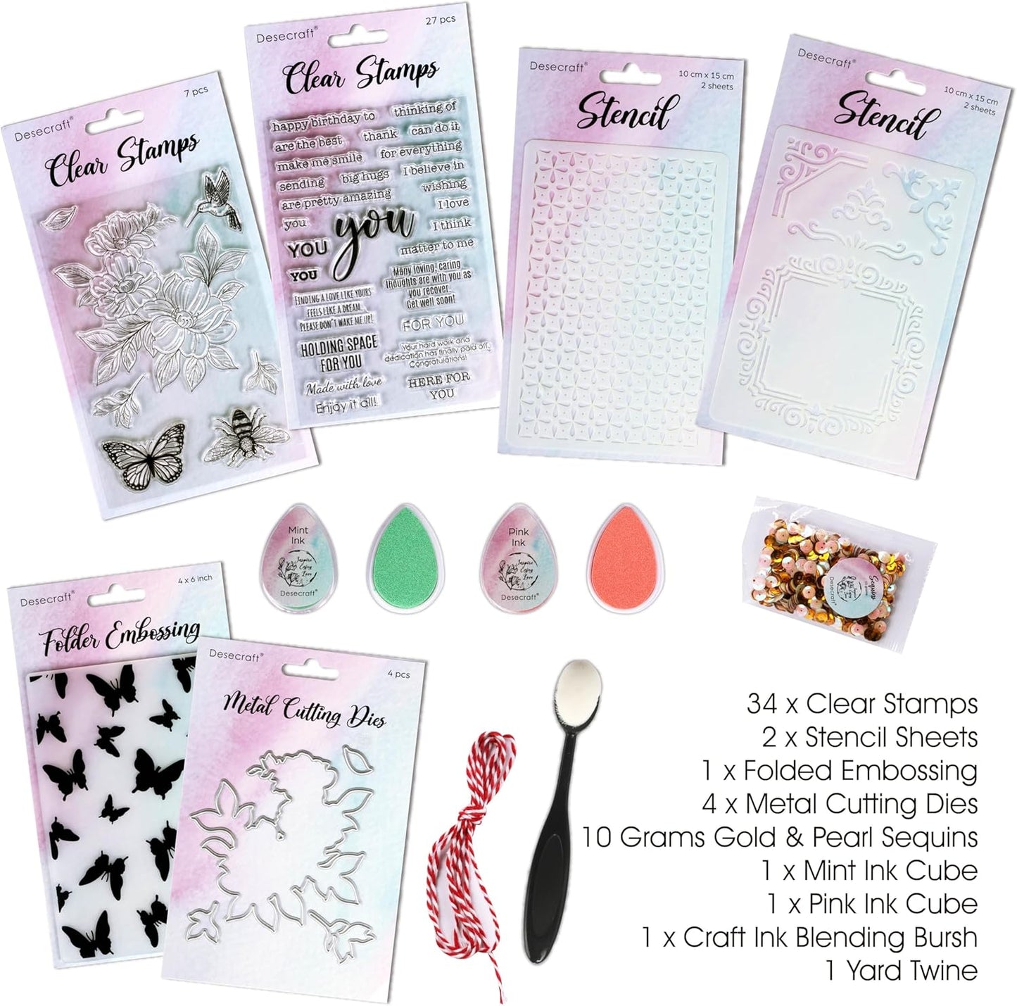 Desecraft Watercolor Rubber Stamp Set Stencil Ink Card Making Stamper Card Kit