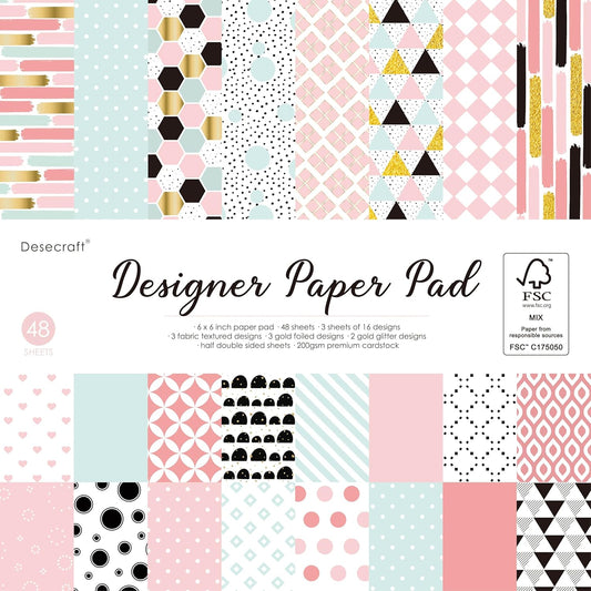 Desecraft 48 sheets 6 x6 Scrapbooking Cardstock Decorative Paper Pack Pink for Card Making Origami Scrapbook Paper Materials Supplies