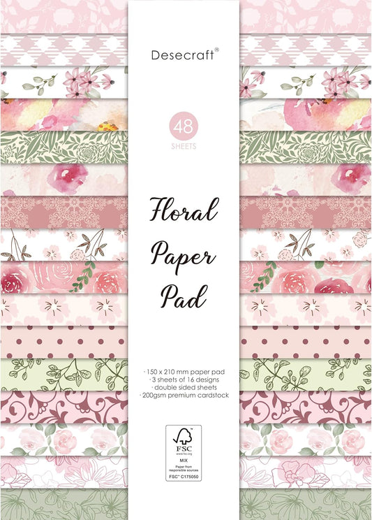 Desecraft 48 sheets Spring Vintage Scrapbooking Cardstock Decorative Paper Pack for Card Making Journaling Origami Scrapbook Paper Supplies