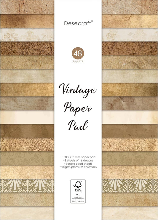 Desecraft 48 sheets Vintage Scrapbooking Cardstock Decorative Paper Pack for Card Making Journaling Origami Scrapbook Paper Supplies