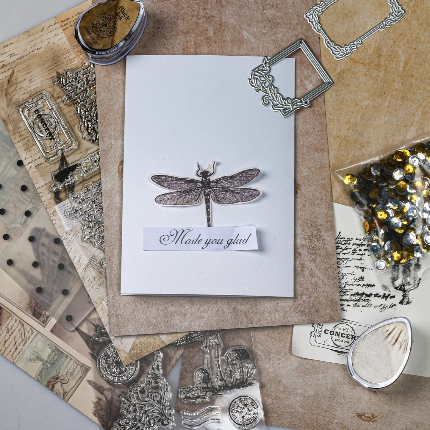 Desecraft Vintage Rubber Stamp Set Stencil Ink Card Making Stamper Card Kit