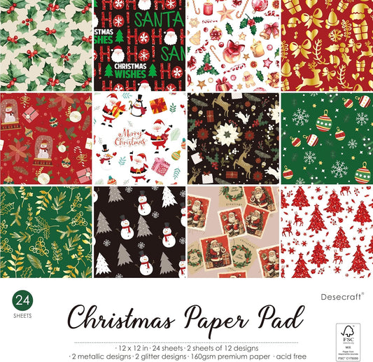 Desecraft 12x12 Tradtional Christmas Scrapbook Cardstock Decorative Paper for Card Making Journaling Origami Decopage Decorative Scrapbook Paper
