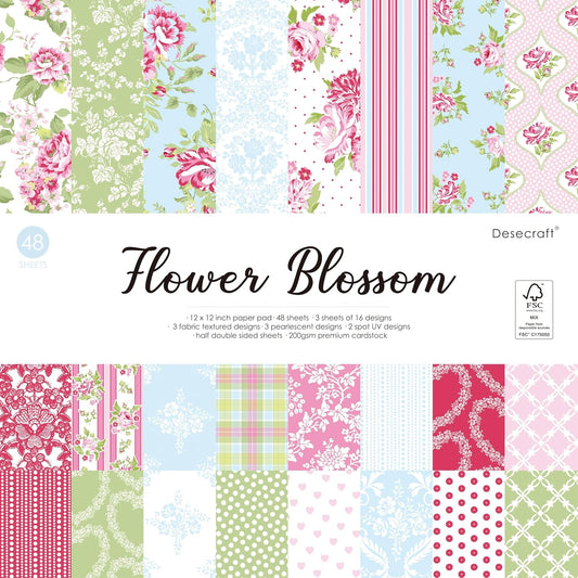 Desecraft 48 sheets 12x12 Scrapbooking Cardstock Decorative Paper Pack Flower Blossom for Card Making Origami Scrapbook Paper Materials Supplies