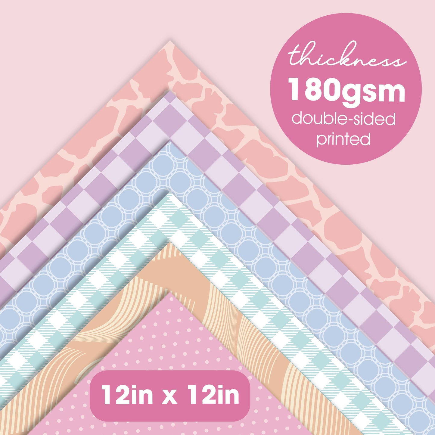 Desecraft Colourful 12x12 in Double Sided Pastel Paper Pad Scrapbook Cardstock Decorative Paper - 36 Sheets