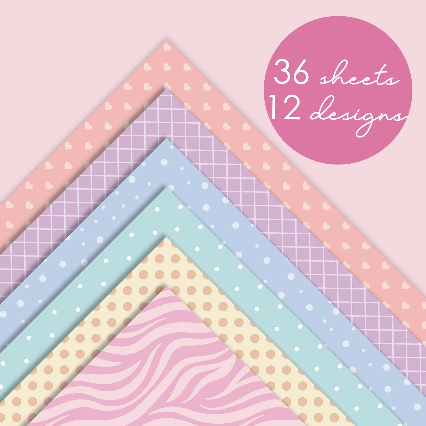 Desecraft Colourful 12x12 in Double Sided Pastel Paper Pad Scrapbook Cardstock Decorative Paper - 36 Sheets