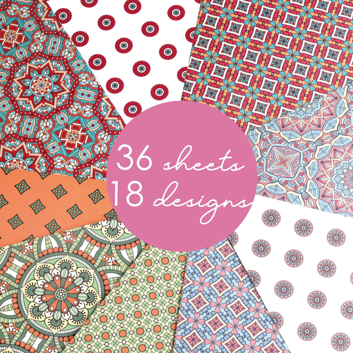 Desecraft Mandala 12x12 in Double Sided Paper Pad Scrapbook Cardstock Decorative Paper - 36 Sheets